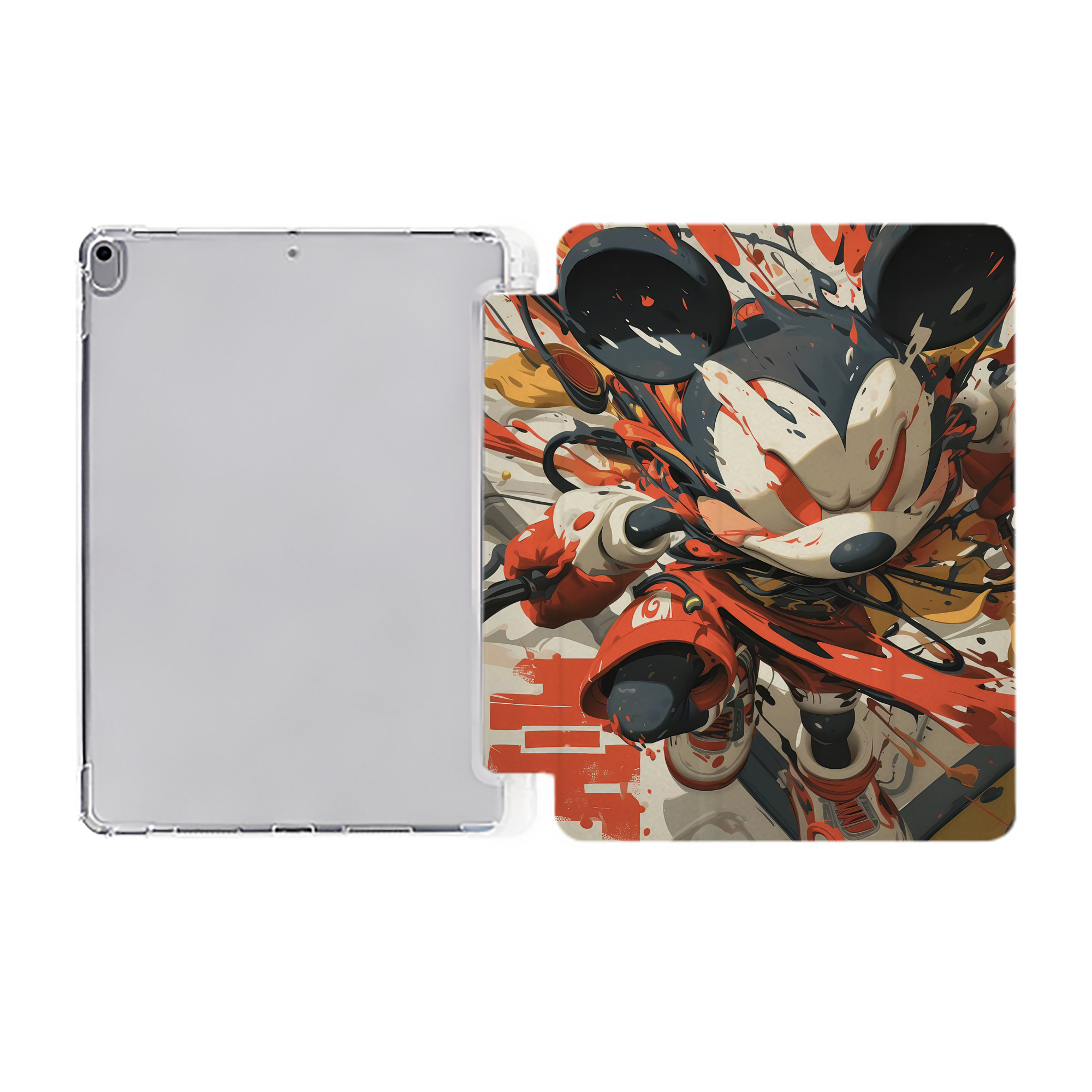 （画像用） ミッキーマウス Mickey Mouse IPad ケース ペン収納付き 三つ折りスタンド PUレザー×シリコン 対応機種9.5/10.5/10.9インチ